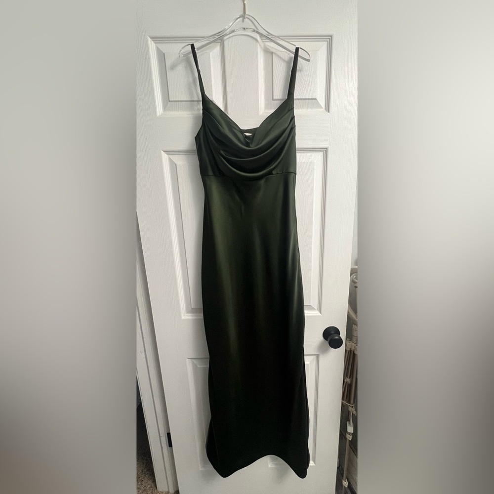 Revelry Skye Satin Dress - Deep Olive